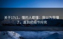 关于17c1，懂的人都懂：我以为我懂了，直到把细节捋完