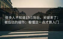 很多人不知道17c1背后，关键来了：被低估的细节：看懂这一点才算入门