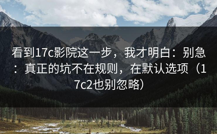 看到17c影院这一步，我才明白：别急：真正的坑不在规则，在默认选项（17c2也别忽略）  第1张